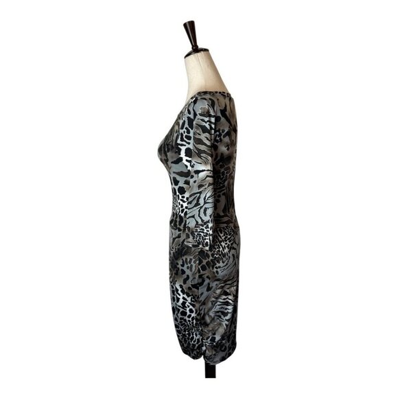 Giorgio Armani Dress Women XS Silver Black Jersey Knit Leopard Animal Print Mini - Picture 7 of 9